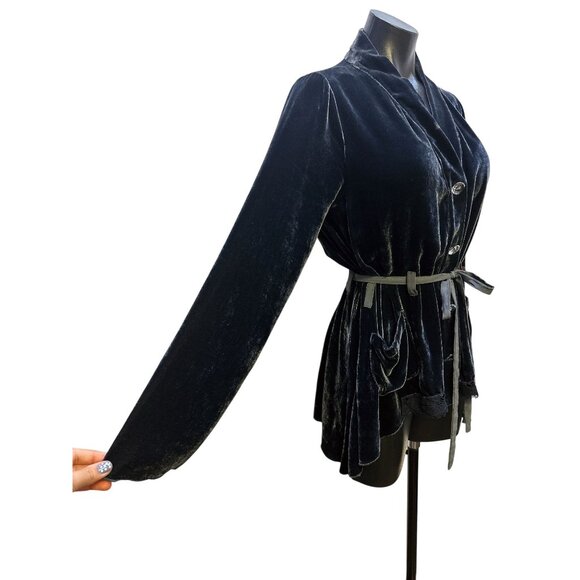 Love And Liberty Blue Velvet Tie-Waist Blazer Jacket w/Pockets Size S - Picture 4 of 10